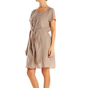 J. Crew Light Brown Tan Polka Dot Twist Front Short Sleeve Dress NWT Size 00